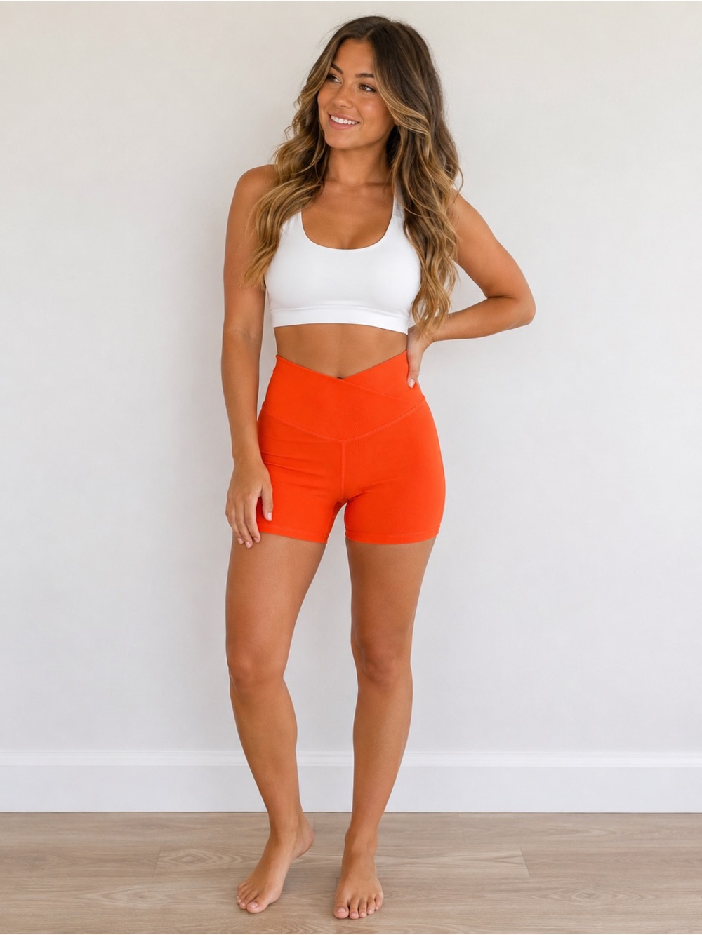 WILO The Label Women’s High-Waist Orange Athletic Shorts with V-Waistband